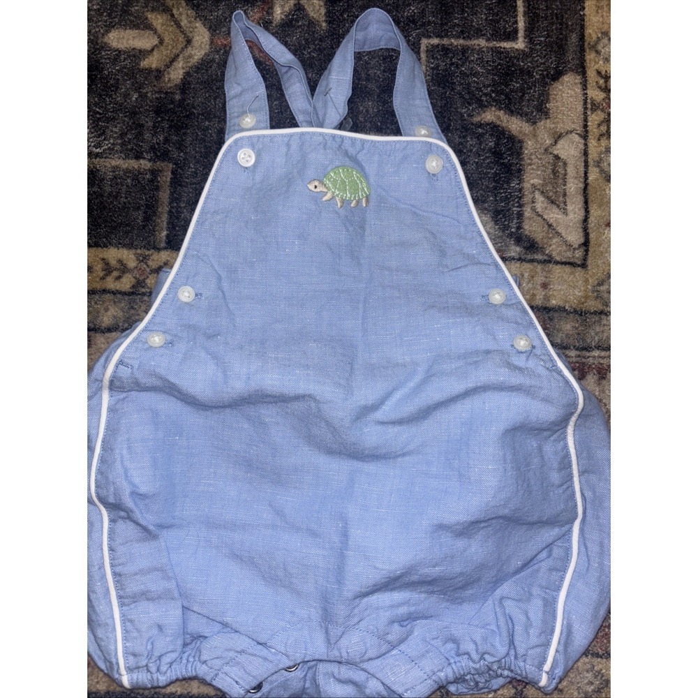 Janie and Jack Turtle Linen & Cotton Stripe Bubble Romper 3-6 months